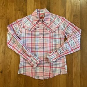 Girls Pink Plaid Western Style Shirt - Size XL